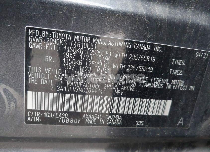 Photo 9 of 2021 Toyota Rav4 XLE PREMIUM (VIN 2T3A1RFVXMC204414)