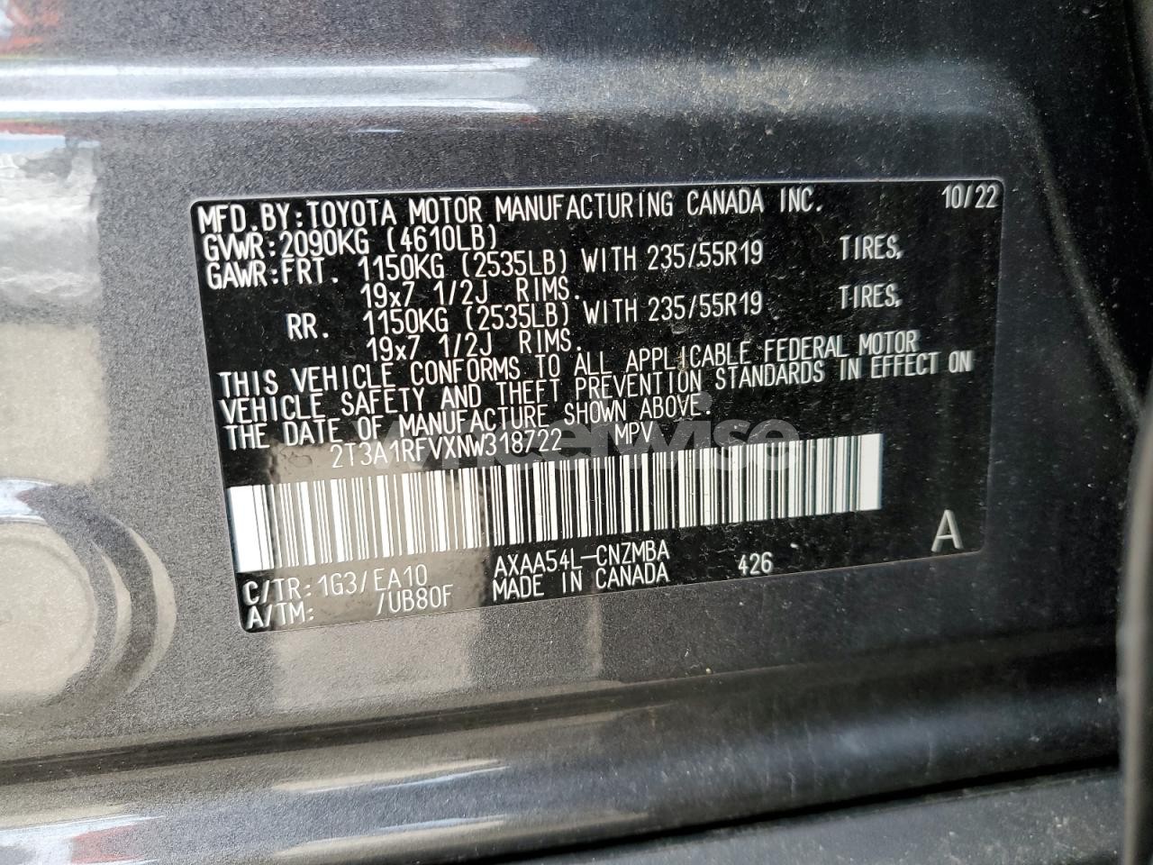 Photo 13 of 2022 TOYOTA RAV4 XLE PREMIUM (VIN 2T3A1RFVXNW318722)