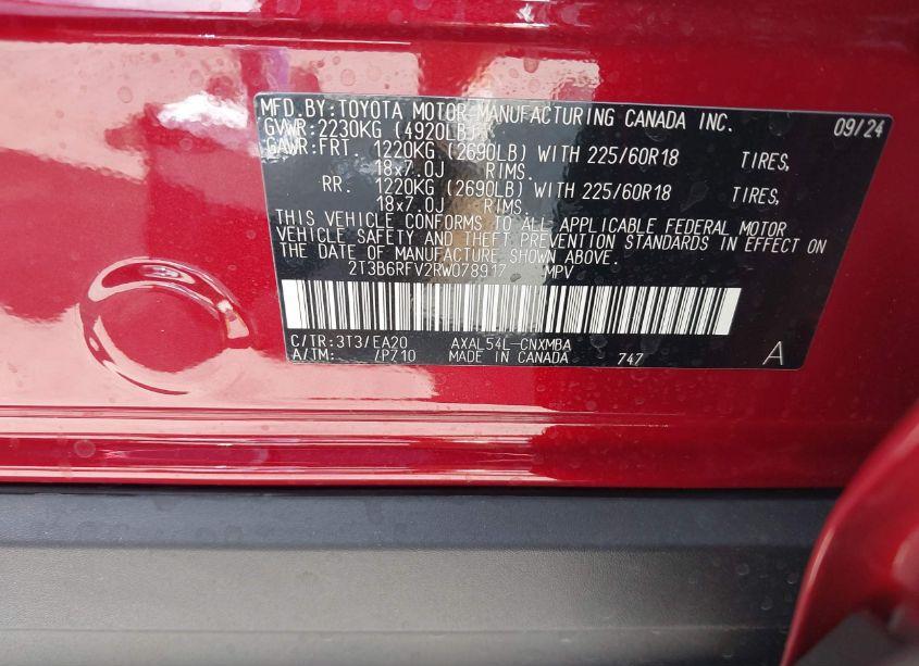 Photo 9 of 2024 Toyota Rav4 HYBRID XLE PREMIUM (VIN 2T3B6RFV2RW078917)