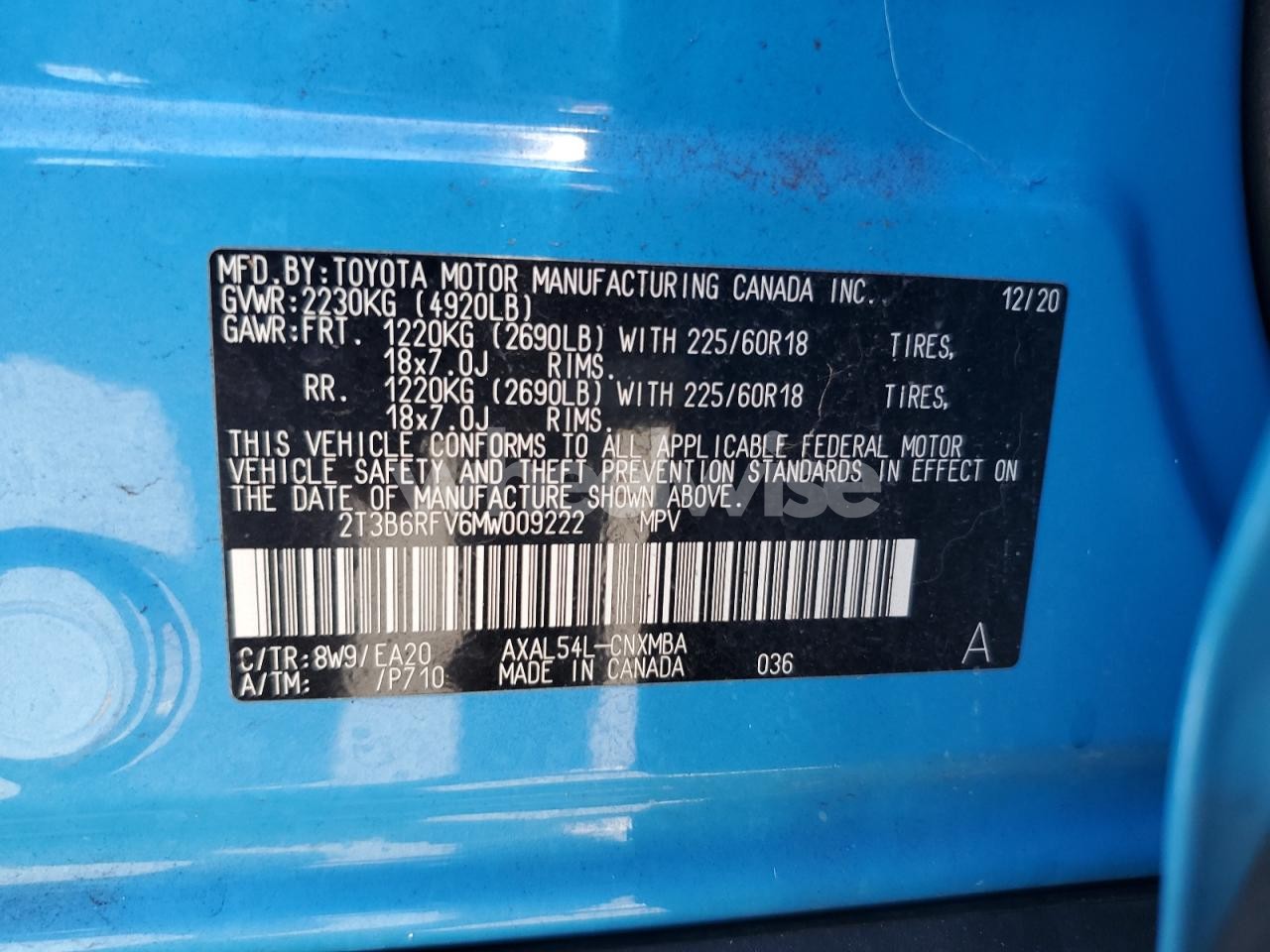 Photo 13 of 2021 TOYOTA RAV4 XLE PREMIUM (VIN 2T3B6RFV6MW009222)