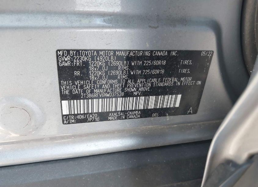 Photo 9 of 2022 Toyota Rav4 HYBRID XLE PREMIUM (VIN 2T3B6RFV6NW037538)