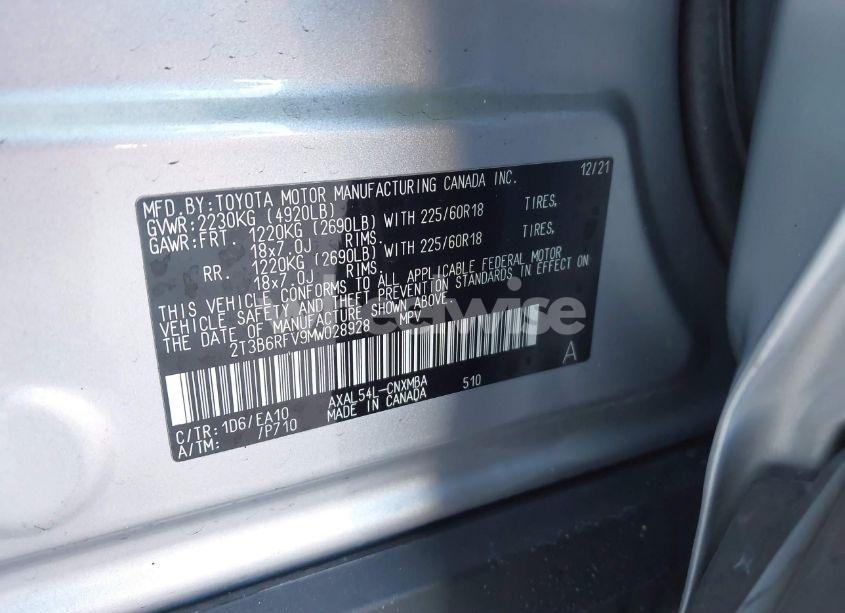 Photo 9 of 2021 Toyota Rav4 HYBRID XLE PREMIUM (VIN 2T3B6RFV9MW028928)