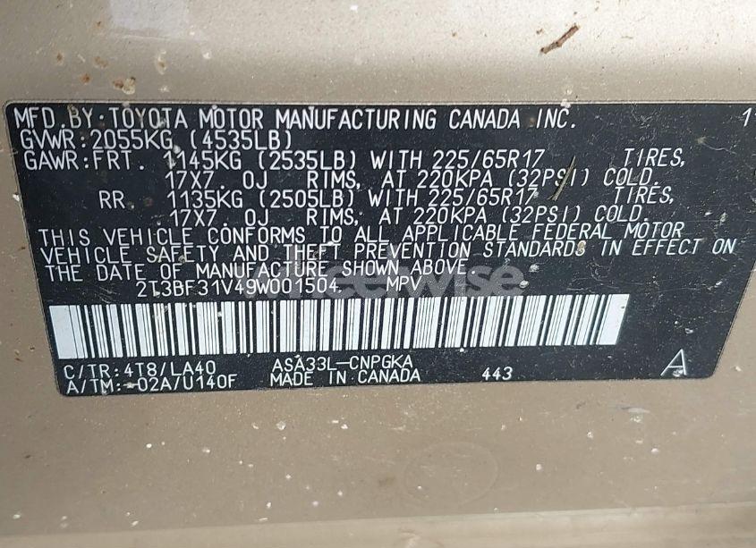 Photo 9 of 2009 Toyota Rav4 LIMITED (VIN 2T3BF31V49W001504)