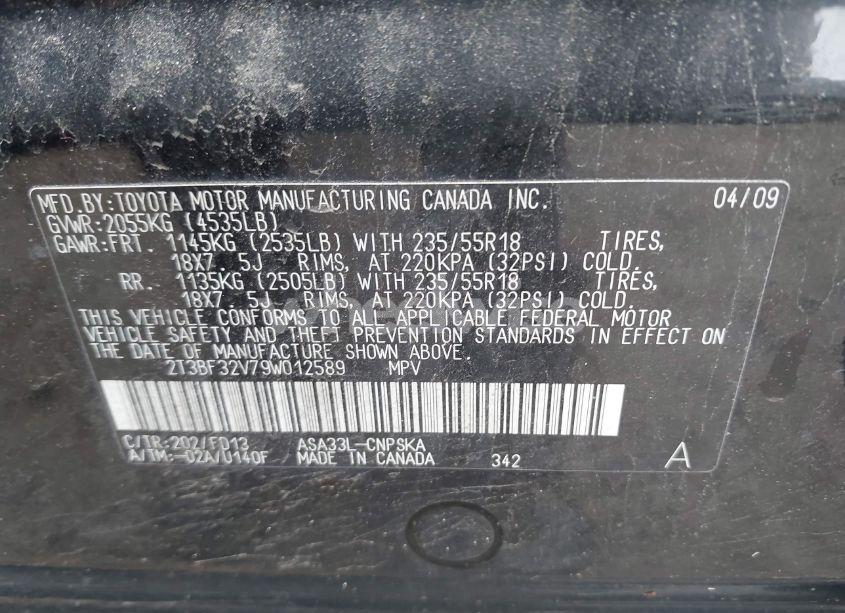 Photo 9 of 2009 Toyota Rav4 SPORT (VIN 2T3BF32V79W012589)