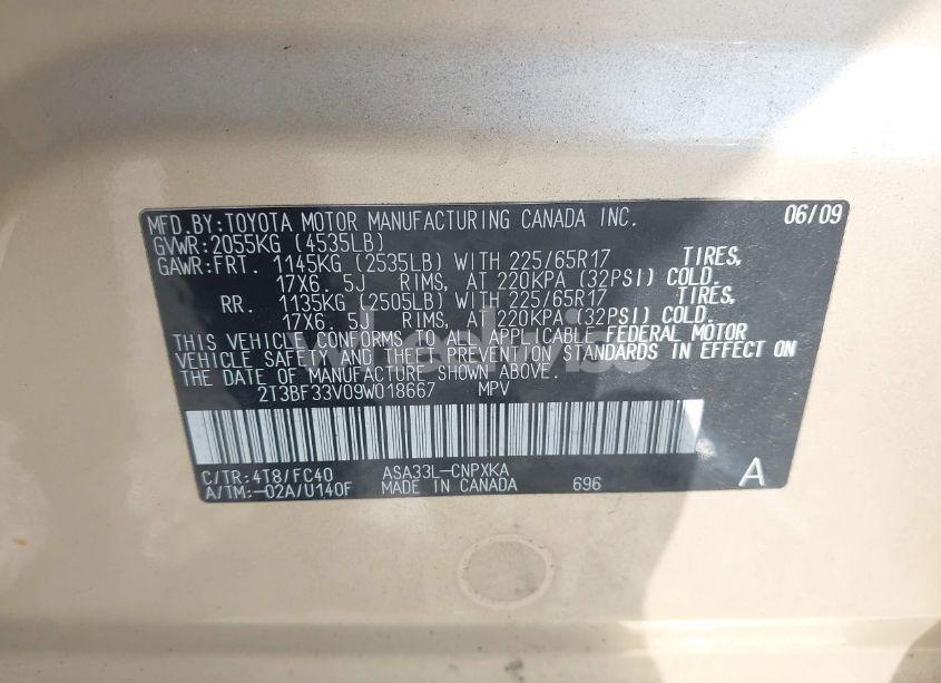 Photo 9 of 2009 Toyota Rav4 (VIN 2T3BF33V09W018667)