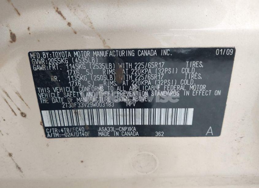 Photo 9 of 2009 Toyota Rav4 (VIN 2T3BF33V29W003183)