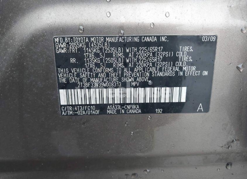Photo 9 of 2009 Toyota Rav4 (VIN 2T3BF33V39W008313)
