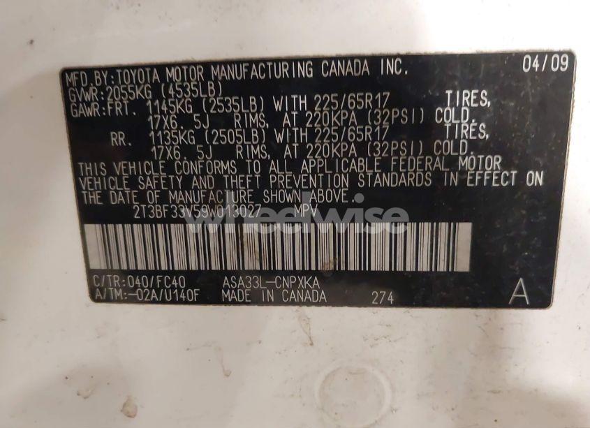 Photo 9 of 2009 Toyota Rav4 (VIN 2T3BF33V59W013027)