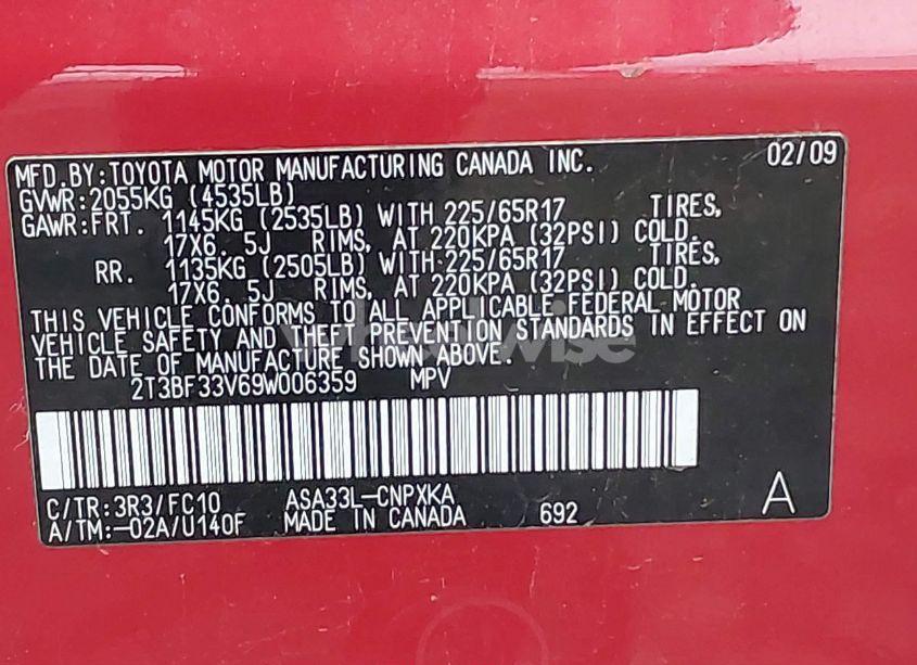 Photo 9 of 2009 Toyota Rav4 (VIN 2T3BF33V69W006359)