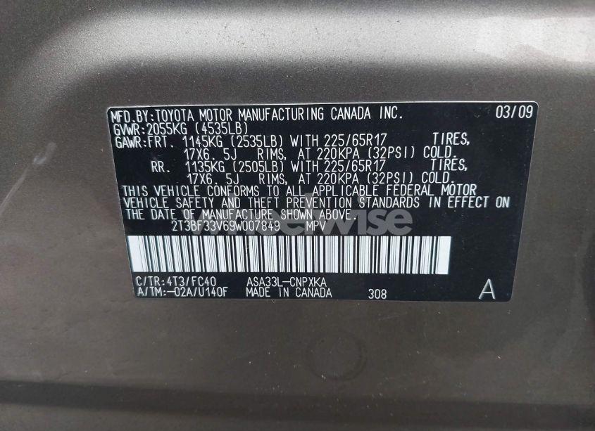 Photo 9 of 2009 Toyota Rav4 (VIN 2T3BF33V69W007849)