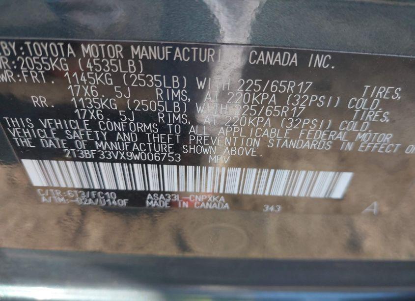 Photo 9 of 2009 Toyota Rav4 (VIN 2T3BF33VX9W006753)