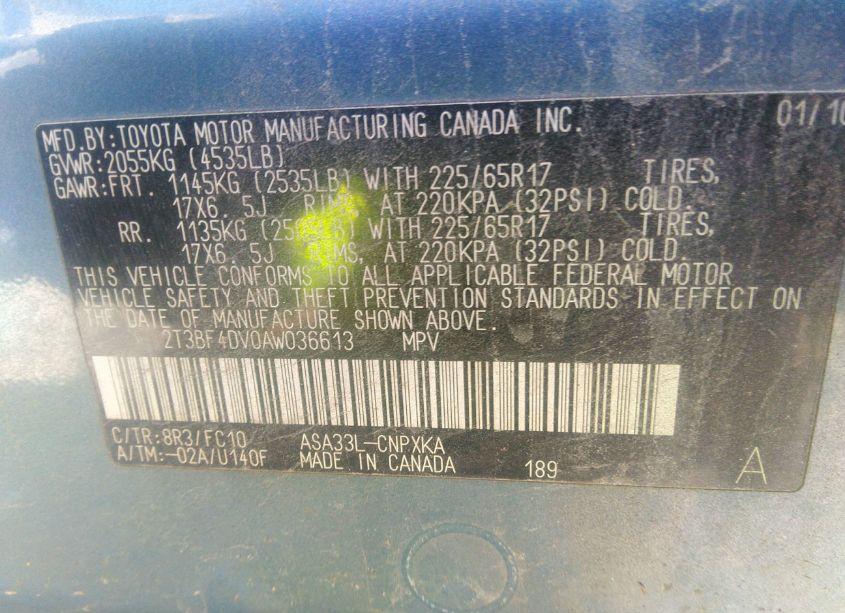 Photo 9 of 2010 Toyota Rav4 (VIN 2T3BF4DV0AW036613)