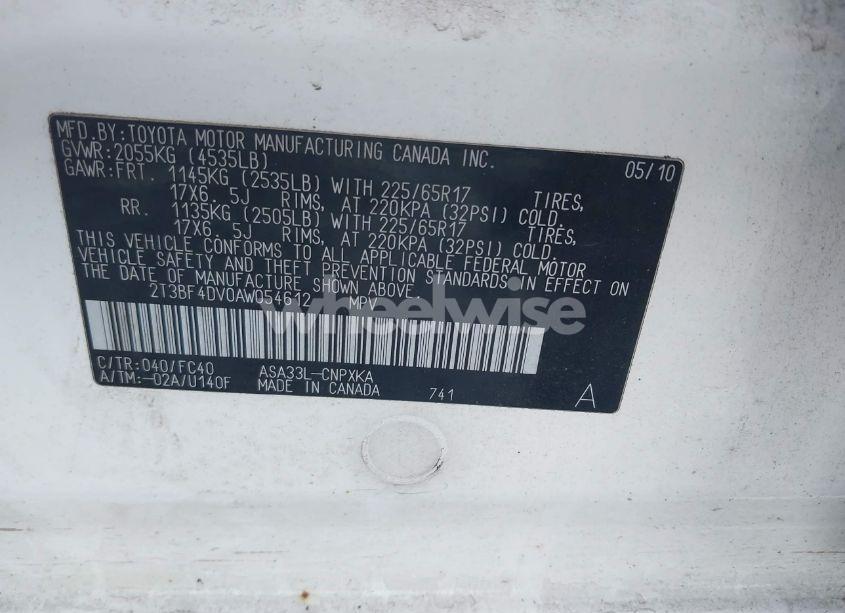 Photo 9 of 2010 Toyota Rav4 (VIN 2T3BF4DV0AW054612)