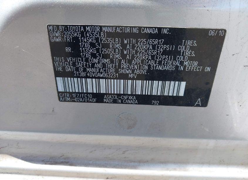 Photo 9 of 2010 Toyota Rav4 (VIN 2T3BF4DV0AW063231)