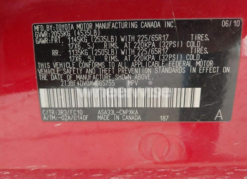 Photo 9 of 2010 Toyota Rav4 (VIN 2T3BF4DV0AW065755)