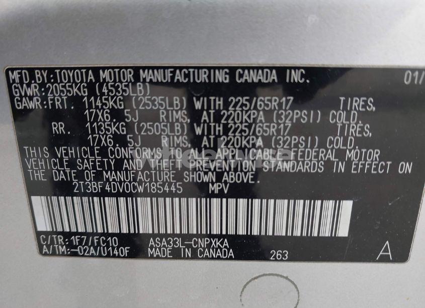 Photo 9 of 2012 Toyota Rav4 (VIN 2T3BF4DV0CW185445)