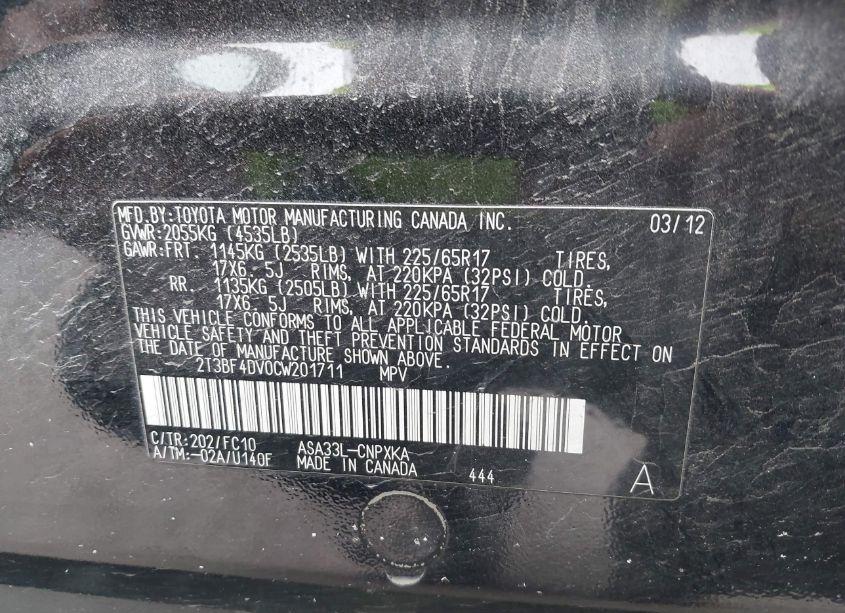 Photo 9 of 2012 Toyota Rav4 (VIN 2T3BF4DV0CW201711)