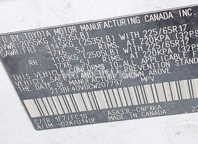 Photo 9 of 2012 Toyota Rav4 (VIN 2T3BF4DV0CW207797)