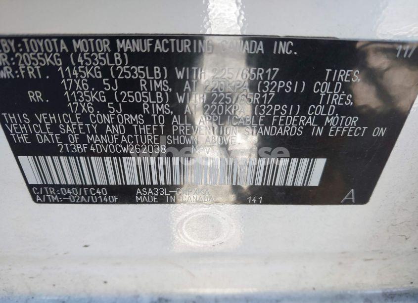 Photo 9 of 2012 Toyota Rav4 (VIN 2T3BF4DV0CW262038)