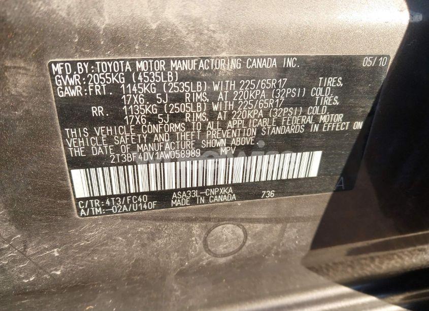 Photo 9 of 2010 Toyota Rav4 (VIN 2T3BF4DV1AW058989)