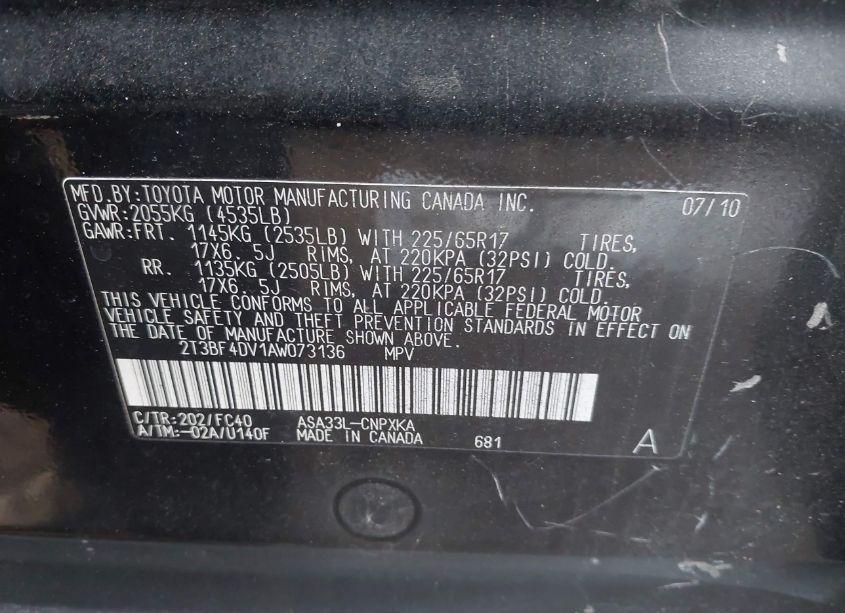 Photo 9 of 2010 Toyota Rav4 (VIN 2T3BF4DV1AW073136)