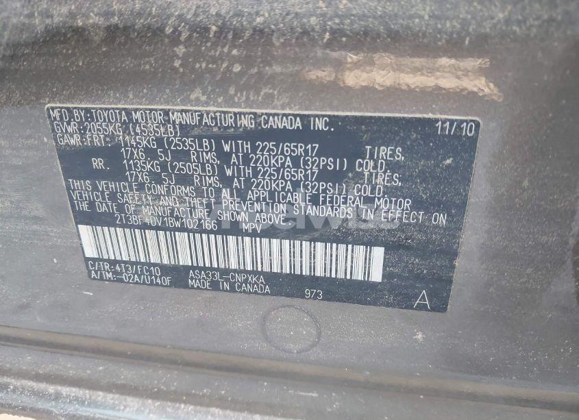 Photo 9 of 2011 Toyota Rav4 (VIN 2T3BF4DV1BW102166)