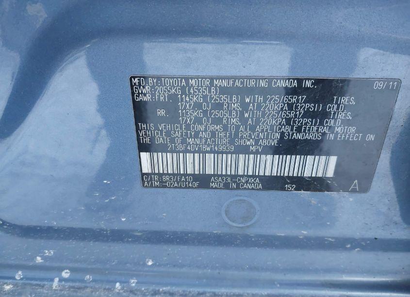 Photo 9 of 2011 Toyota Rav4 (VIN 2T3BF4DV1BW149939)