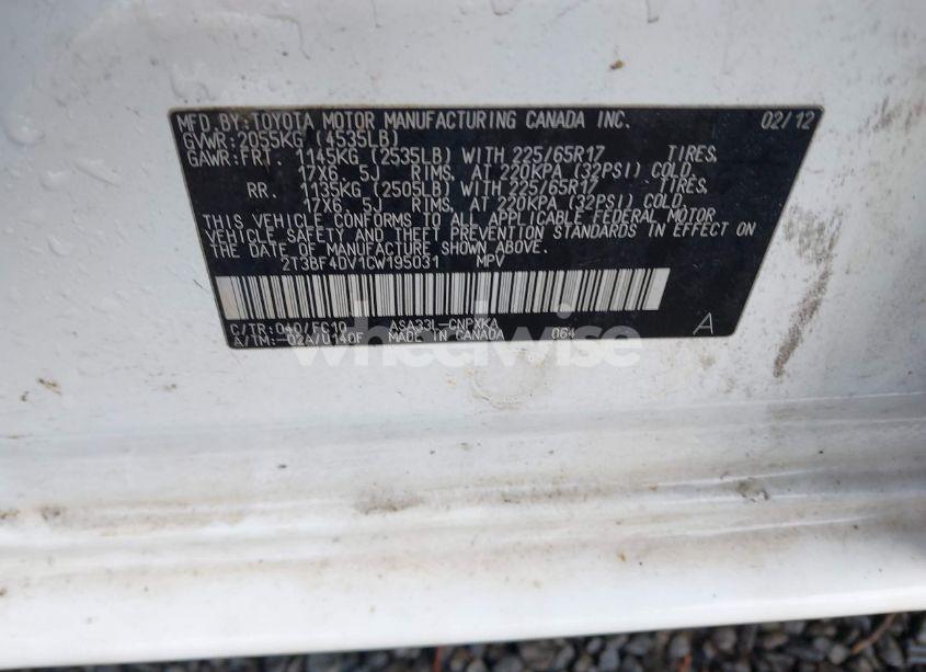 Photo 9 of 2012 Toyota Rav4 (VIN 2T3BF4DV1CW195031)