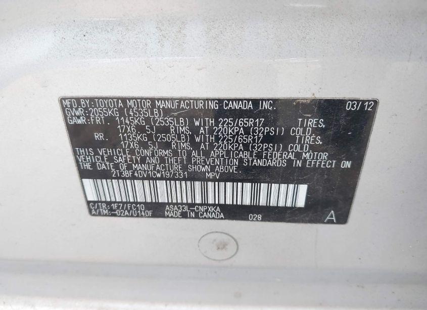 Photo 9 of 2012 Toyota Rav4 (VIN 2T3BF4DV1CW197331)