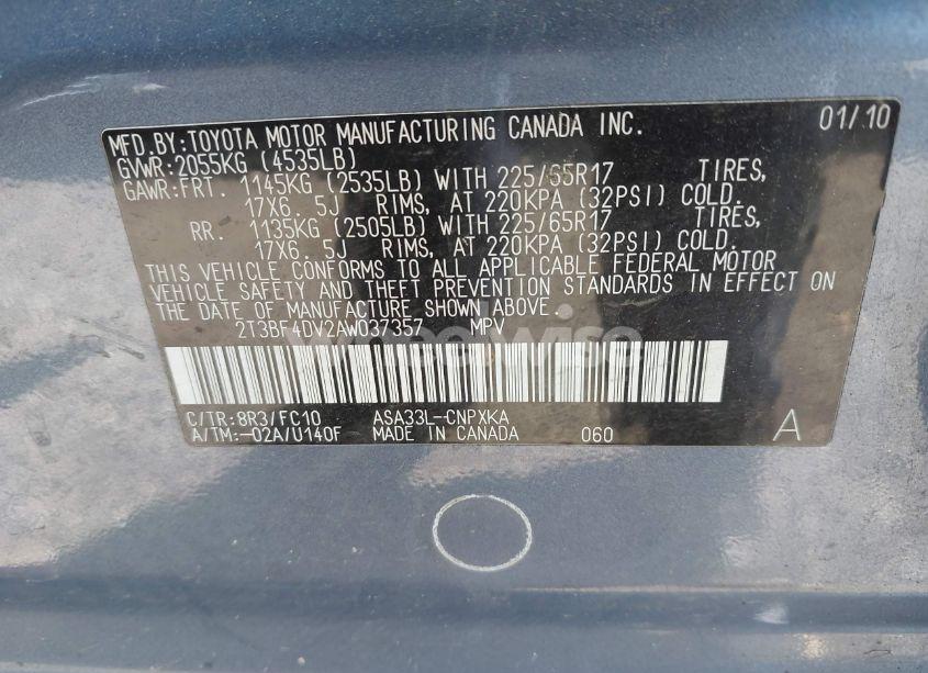 Photo 9 of 2010 Toyota Rav4 (VIN 2T3BF4DV2AW037357)