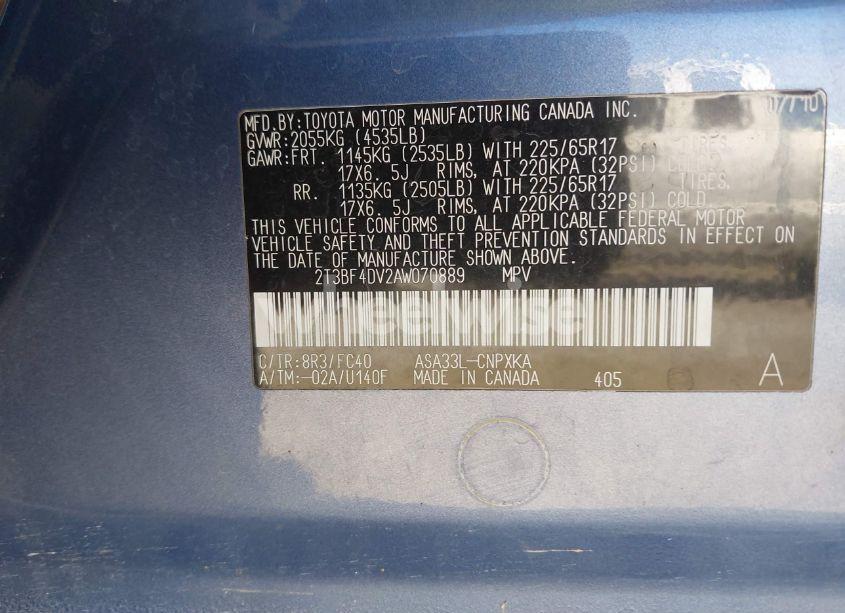 Photo 9 of 2010 Toyota Rav4 (VIN 2T3BF4DV2AW070889)