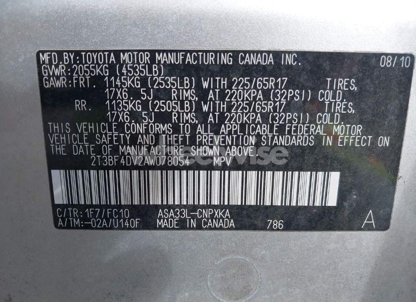 Photo 9 of 2010 Toyota Rav4 (VIN 2T3BF4DV2AW078054)