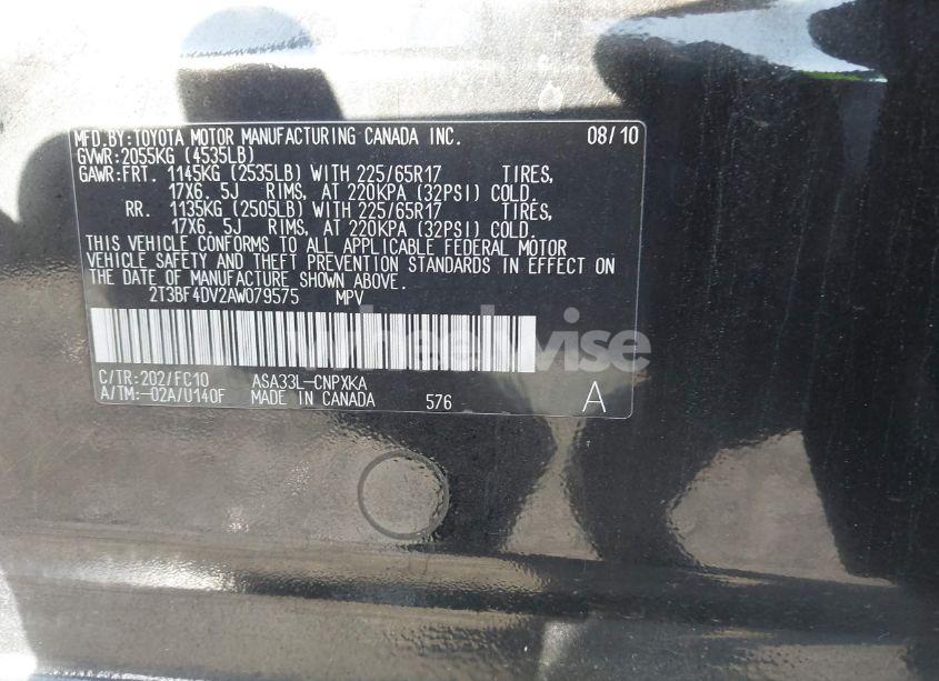 Photo 9 of 2010 Toyota Rav4 (VIN 2T3BF4DV2AW079575)