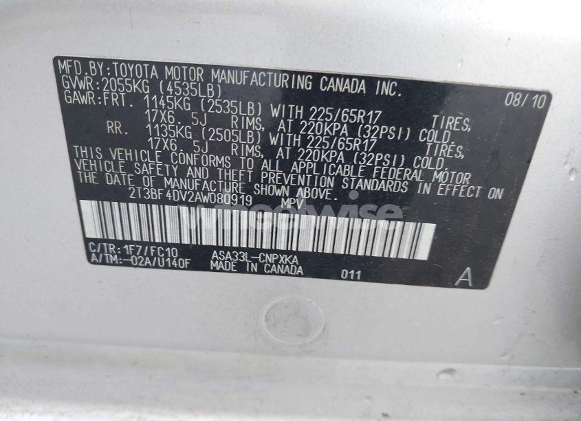 Photo 9 of 2010 Toyota Rav4 (VIN 2T3BF4DV2AW080919)