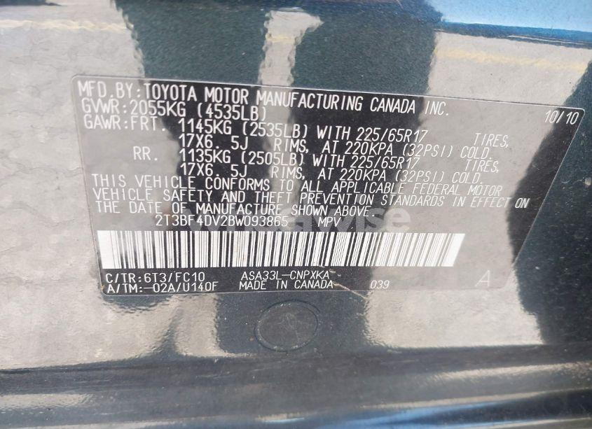 Photo 9 of 2011 Toyota Rav4 (VIN 2T3BF4DV2BW093865)