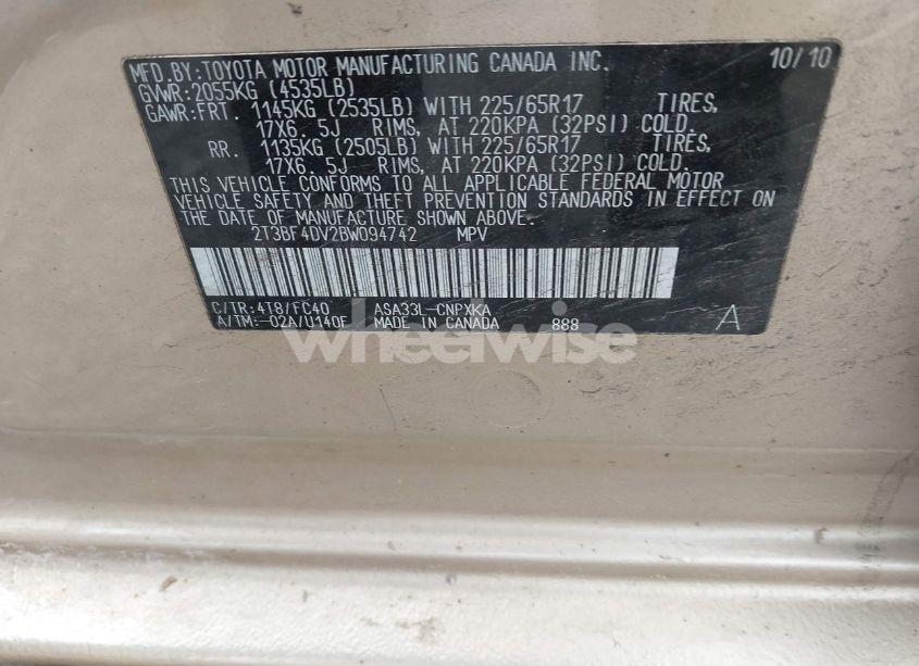 Photo 9 of 2011 Toyota Rav4 (VIN 2T3BF4DV2BW094742)