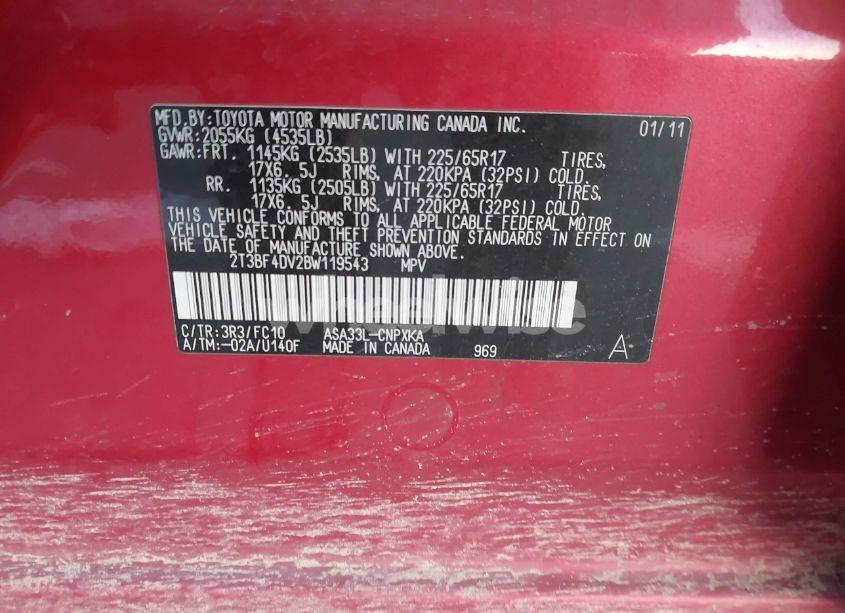 Photo 9 of 2011 Toyota Rav4 (VIN 2T3BF4DV2BW119543)