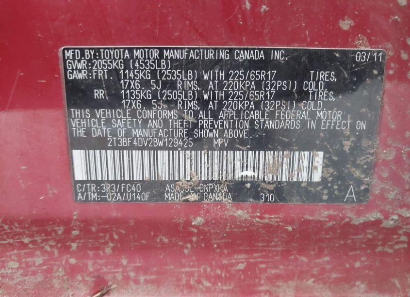 Photo 9 of 2011 Toyota Rav4 (VIN 2T3BF4DV2BW129425)