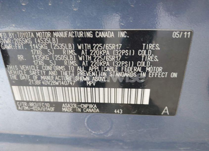 Photo 9 of 2011 Toyota Rav4 (VIN 2T3BF4DV2BW140747)