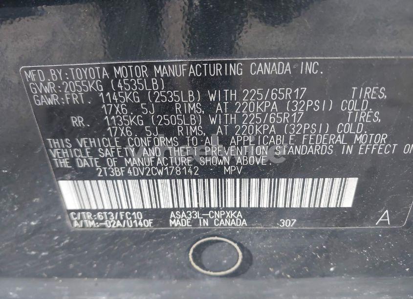 Photo 9 of 2012 Toyota Rav4 (VIN 2T3BF4DV2CW178142)