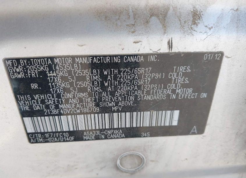 Photo 9 of 2012 Toyota Rav4 (VIN 2T3BF4DV2CW186709)