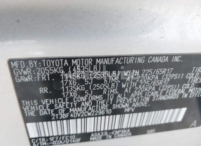 Photo 9 of 2012 Toyota Rav4 (VIN 2T3BF4DV2CW229610)