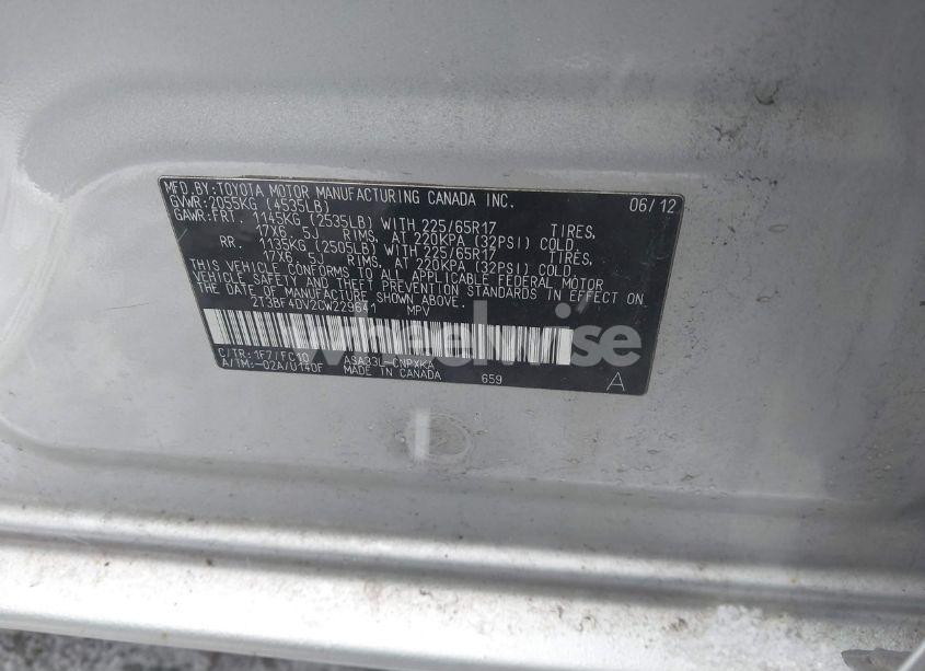 Photo 9 of 2012 Toyota Rav4 (VIN 2T3BF4DV2CW229641)