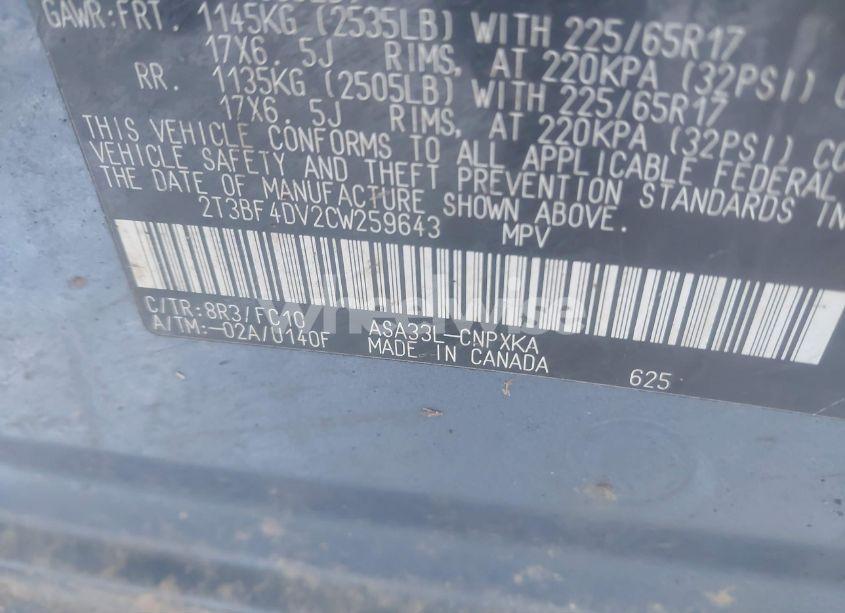 Photo 9 of 2012 Toyota Rav4 (VIN 2T3BF4DV2CW259643)