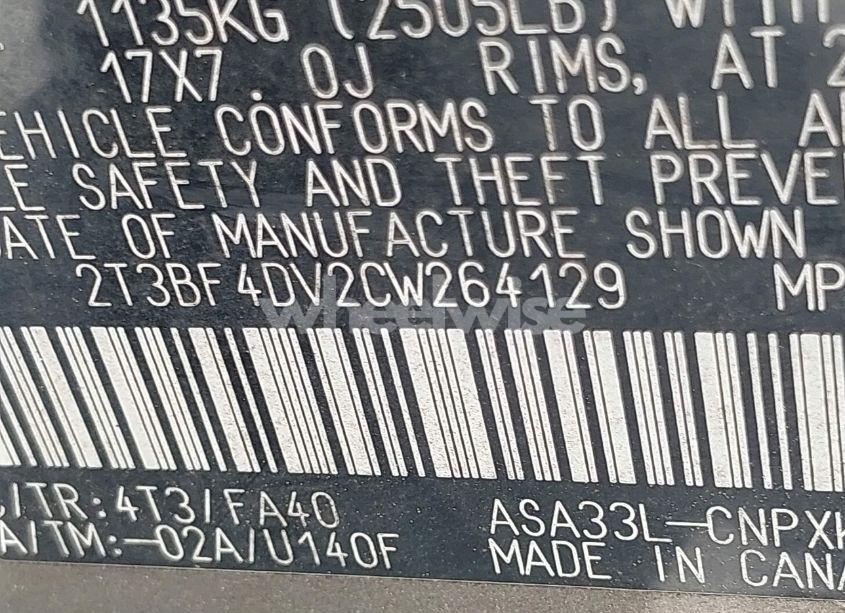 Photo 9 of 2012 Toyota Rav4 (VIN 2T3BF4DV2CW264129)