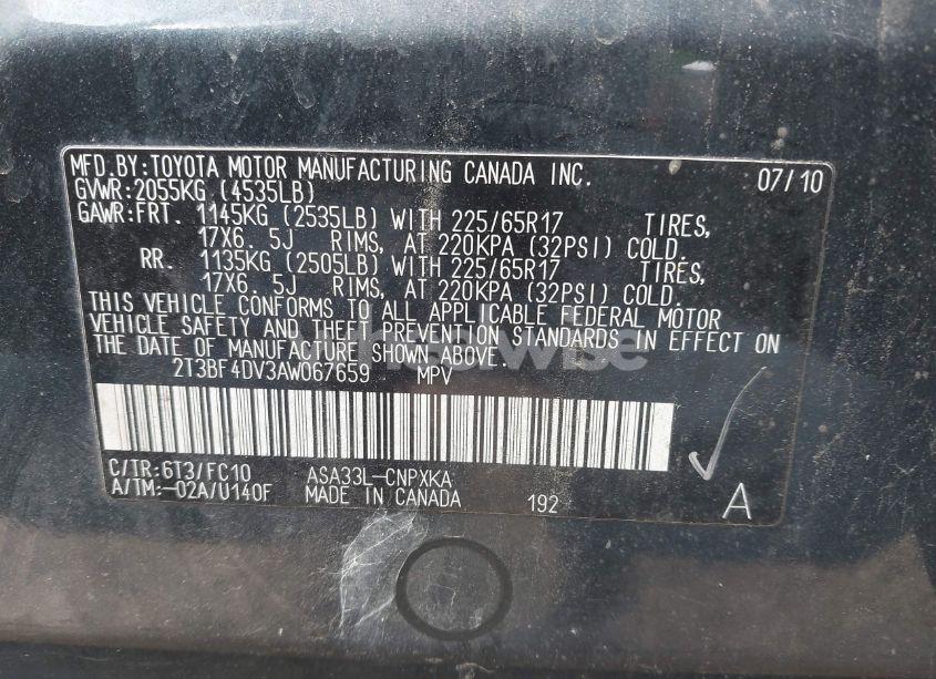 Photo 9 of 2010 Toyota Rav4 (VIN 2T3BF4DV3AW067659)