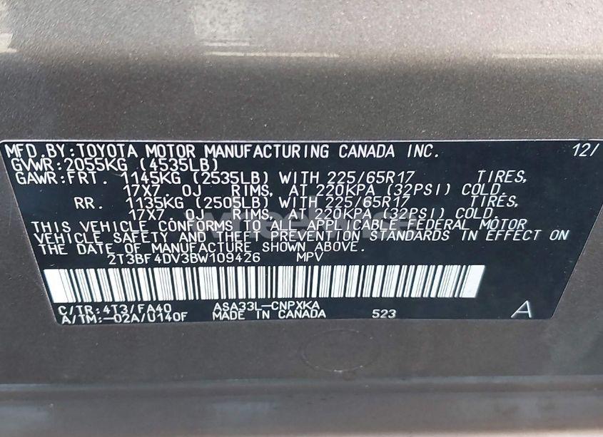Photo 9 of 2011 Toyota Rav4 (VIN 2T3BF4DV3BW109426)