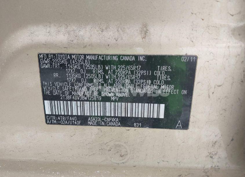 Photo 9 of 2011 Toyota Rav4 (VIN 2T3BF4DV3BW125819)