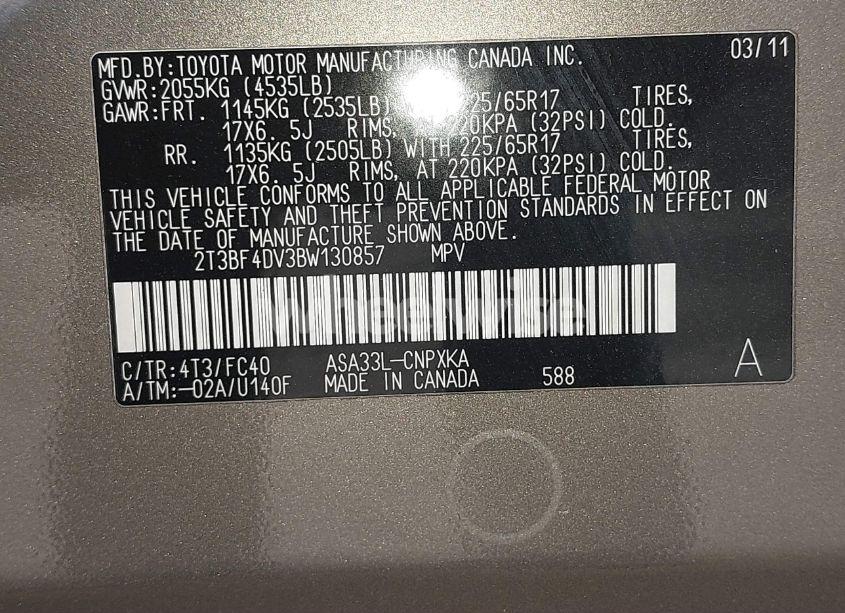 Photo 9 of 2011 Toyota Rav4 (VIN 2T3BF4DV3BW130857)