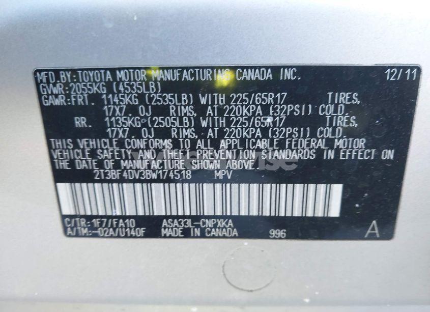 Photo 9 of 2011 Toyota Rav4 (VIN 2T3BF4DV3BW174518)